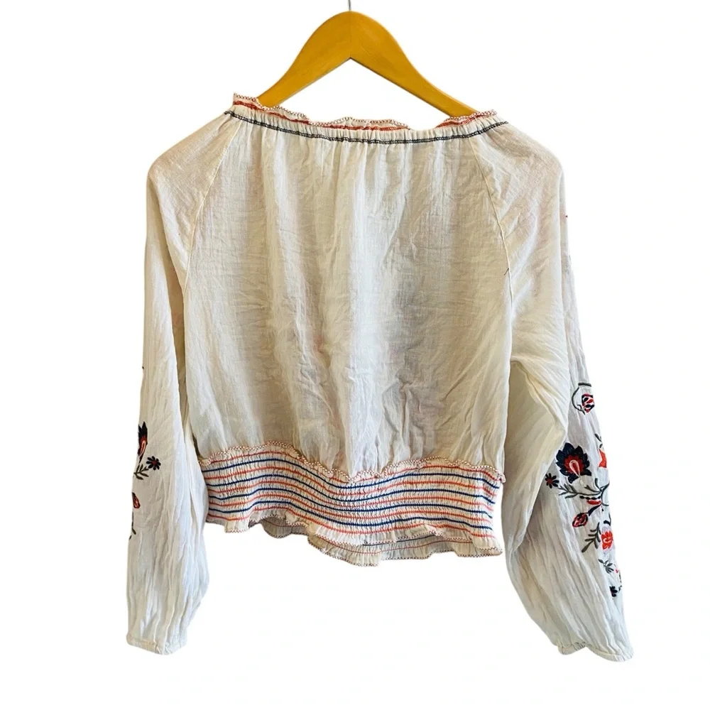 Chelsea & Violet Floral Bohemian Smocked Embroidered Cropped Blouse Tassels Sz S - Picture 5 of 9